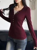 Retro lace trim slim-fit base layer for women_CWTSTL01351