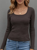 U-neck casual slim fit base layer T-shirt for women_CWTSTL01354