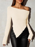 Slim-fit, slightly flared, irregular top for women