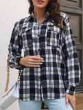 Plaid brushed loose-fitting shirt for women_CWTSTL01356