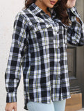 Plaid brushed loose-fitting shirt for women_CWTSTL01356