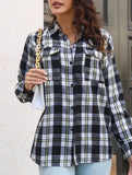 Plaid brushed loose-fitting shirt for women_CWTSTL01356