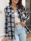Plaid brushed loose-fitting shirt for women_CWTSTL01356