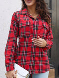 Plaid brushed loose-fitting shirt for women_CWTSTL01356