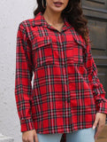 Plaid brushed loose-fitting shirt for women_CWTSTL01356
