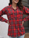 Plaid brushed loose-fitting shirt for women_CWTSTL01356