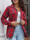 Plaid brushed loose-fitting shirt for women_CWTSTL01356