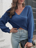 Women's cross-over cropped knitted loose sweater_CWTSTL01358