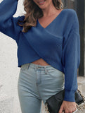 Women's cross-over cropped knitted loose sweater_CWTSTL01358