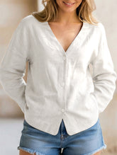 Pure Linen V Neck Cropped Shirt_CWTSTL01384