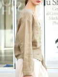 Pure Linen V Neck Cropped Shirt_CWTSTL01384