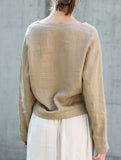 Pure Linen V Neck Cropped Shirt_CWTSTL01384