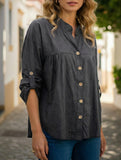 Loose V-neck pleated shirt for women_CWTSTL01392