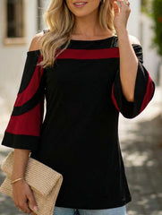 Women's Off-Shoulder Flared Sleeve Top/T-Shirt_CWTSTL01393