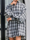 Fashionable plaid lantern sleeve shirt for women_CWTSTL01394