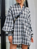 Fashionable plaid lantern sleeve shirt for women