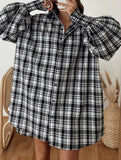 Fashionable plaid lantern sleeve shirt for women