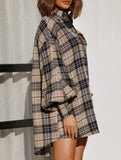 Fashionable plaid lantern sleeve shirt for women_CWTSTL01394