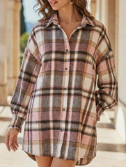 Fashionable plaid lantern sleeve shirt for women