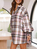 Fashionable plaid lantern sleeve shirt for women_CWTSTL01394
