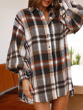 Fashionable plaid lantern sleeve shirt for women