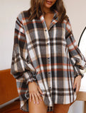 Fashionable plaid lantern sleeve shirt for women_CWTSTL01394