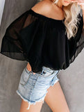 Women's off-shoulder bell sleeve chiffon blouse