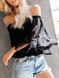 Women's off-shoulder bell sleeve chiffon blouse