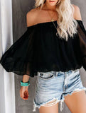 Women's off-shoulder bell sleeve chiffon blouse