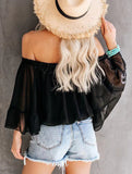 Women's off-shoulder bell sleeve chiffon blouse