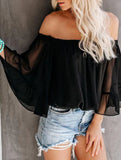 Women's off-shoulder bell sleeve chiffon blouse