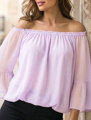 Women's off-shoulder bell sleeve chiffon blouse
