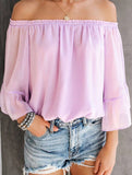 Women's off-shoulder bell sleeve chiffon blouse