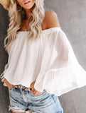 Women's off-shoulder bell sleeve chiffon blouse
