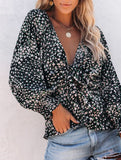 Floral print V-neck tie-waist blouse