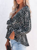 Floral print V-neck tie-waist blouse