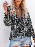 Floral print V-neck tie-waist blouse