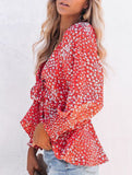 Floral print V-neck tie-waist blouse