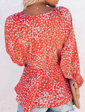 Floral print V-neck tie-waist blouse