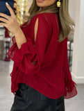 Stylish Women's Top with Lace Flared Sleeves_CWTSTL01400