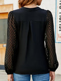 Solid V Neck Lace Patch Chiffon Blouse