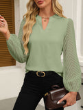 Solid V Neck Lace Patch Chiffon Blouse