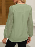 Solid V Neck Lace Patch Chiffon Blouse