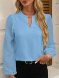 Solid V Neck Lace Patch Chiffon Blouse