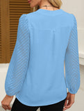 Solid V Neck Lace Patch Chiffon Blouse