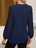 Solid V Neck Lace Patch Chiffon Blouse
