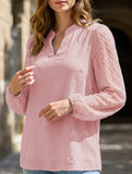 Solid V Neck Lace Patch Chiffon Blouse