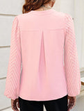 Solid V Neck Lace Patch Chiffon Blouse