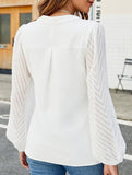 Solid V Neck Lace Patch Chiffon Blouse
