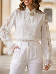 White Lace Long Sleeve Elegant Shirt